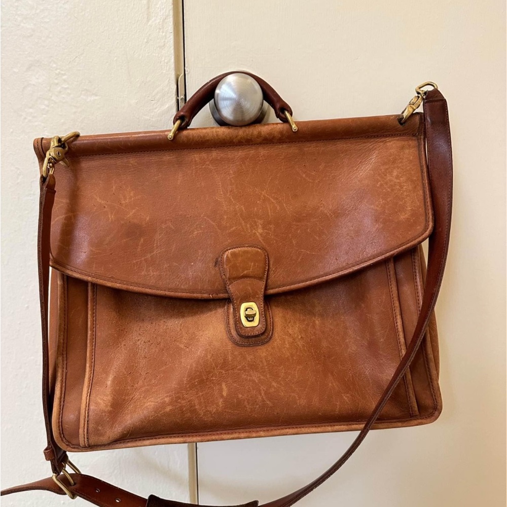 Coach Brown Leather Laptop Bag with Adjustable Strap